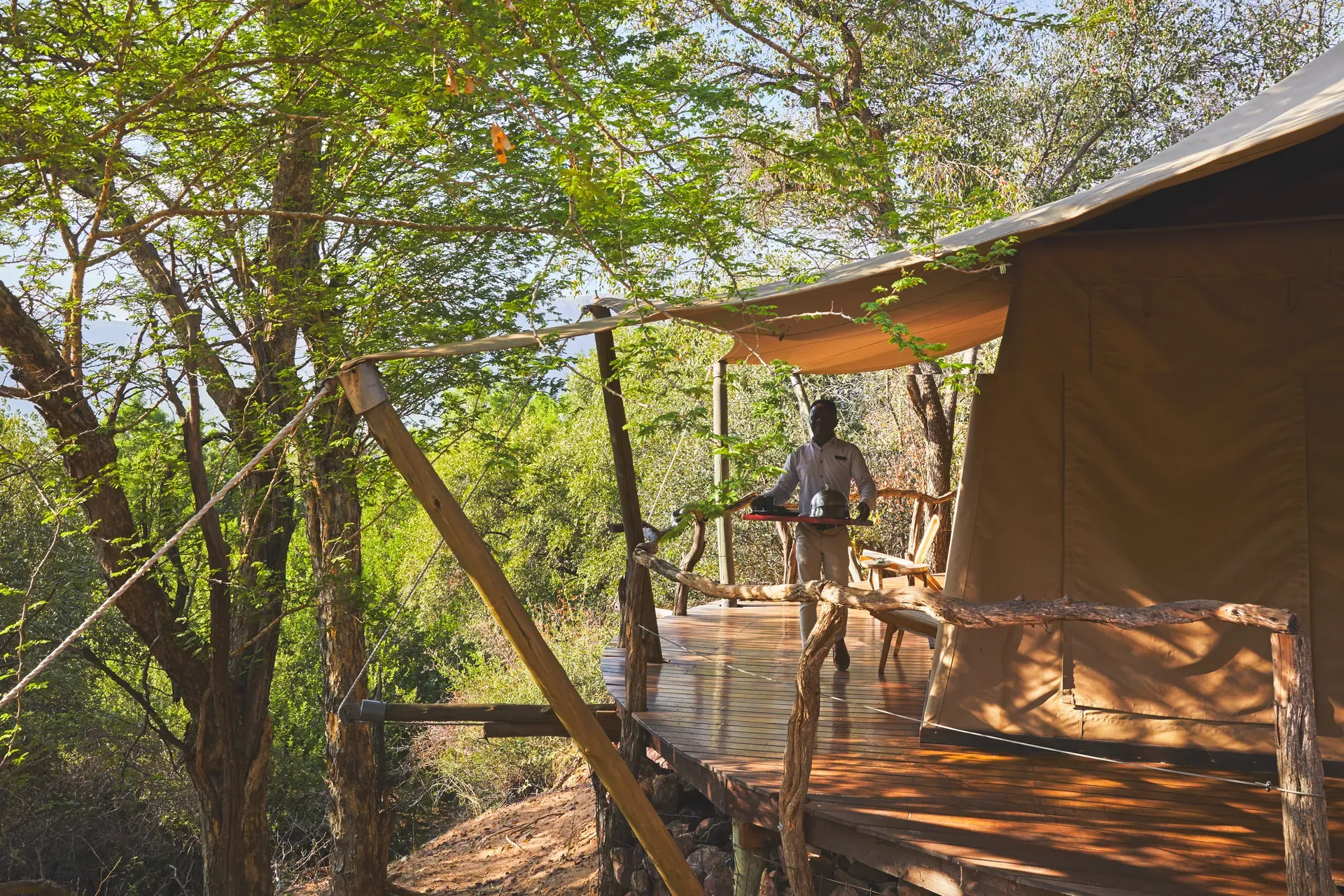 Marataba Safari Lodge – Luxury Tent outside veranda with scenic bush views.