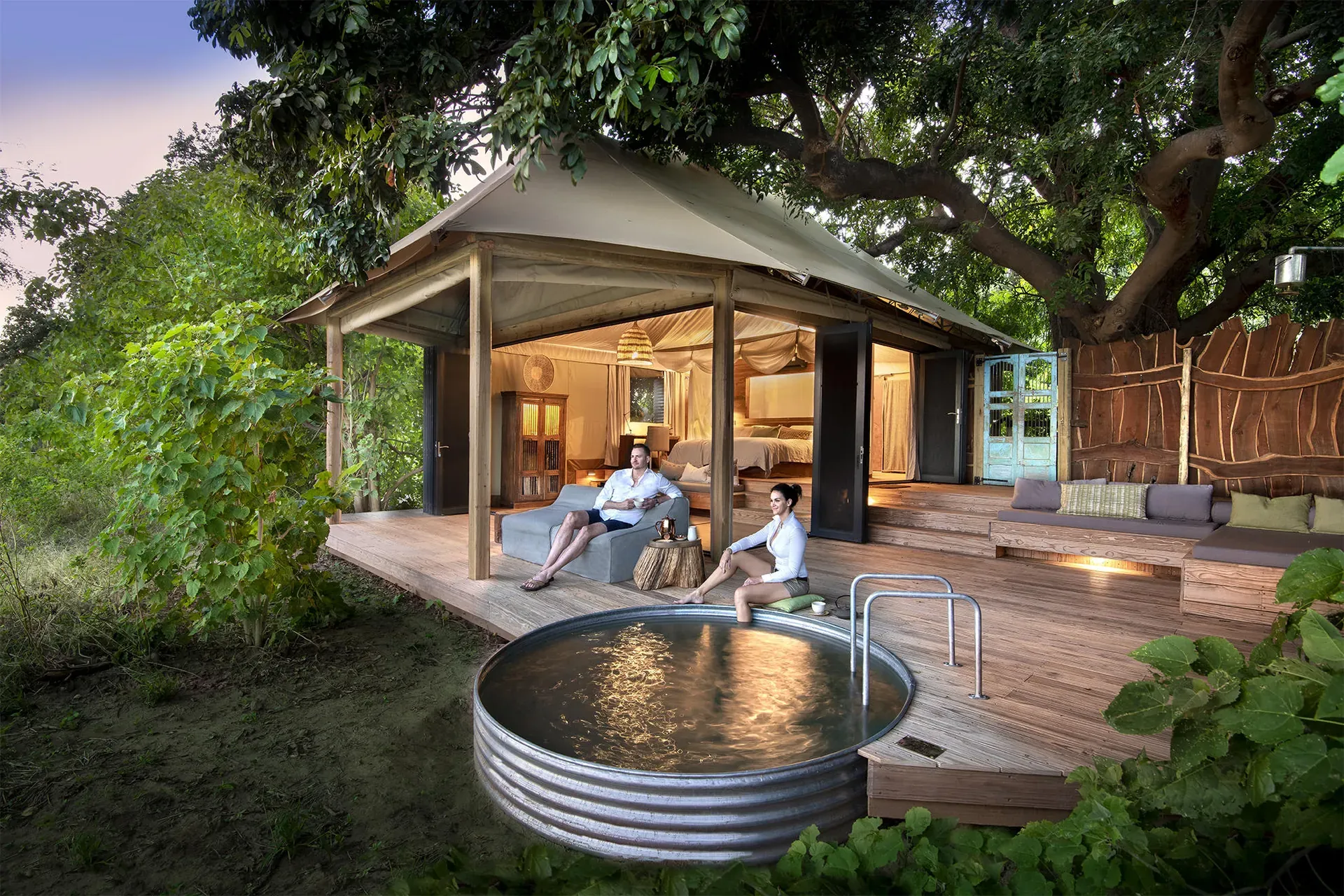 Luxury tented suite at Nyamatusi Camp with a private plunge pool and open deck overlooking the wilderness