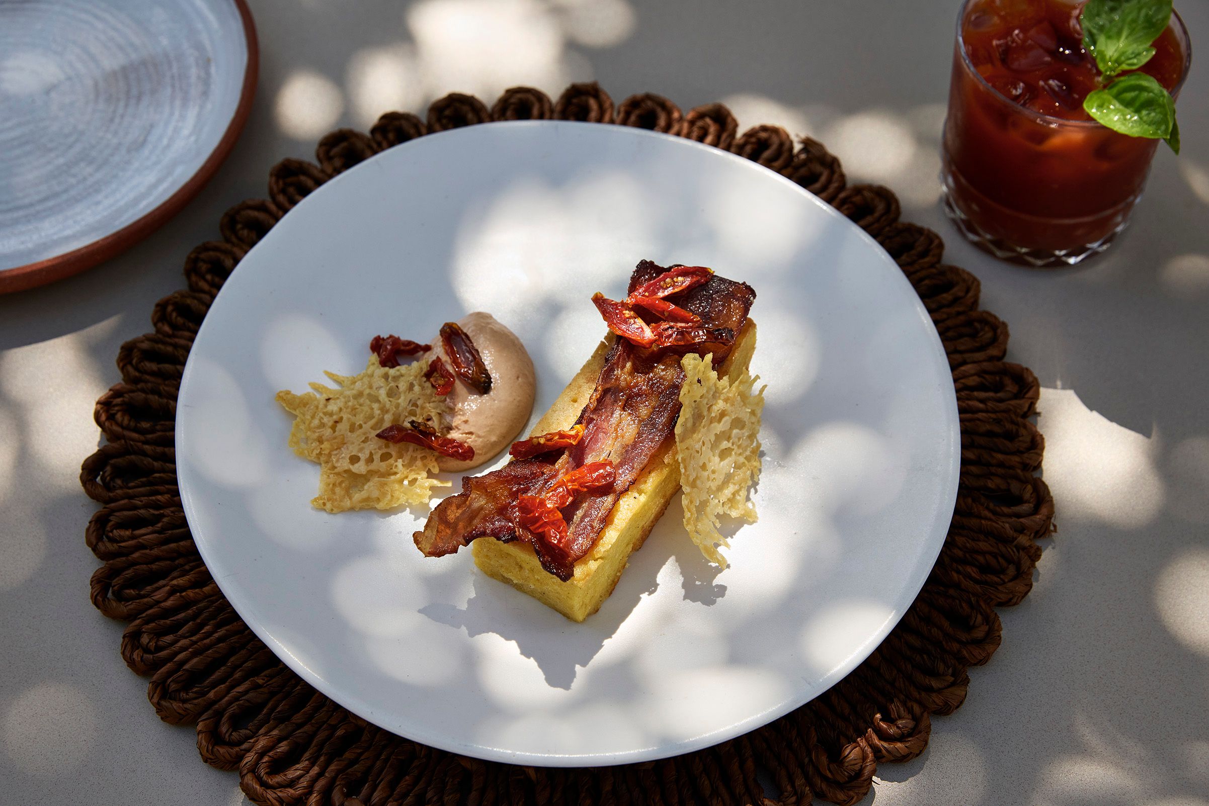 Lion Sands Ivory Lodge_Food_Grana padano french toast-maple bacon-smoked tomato aioli