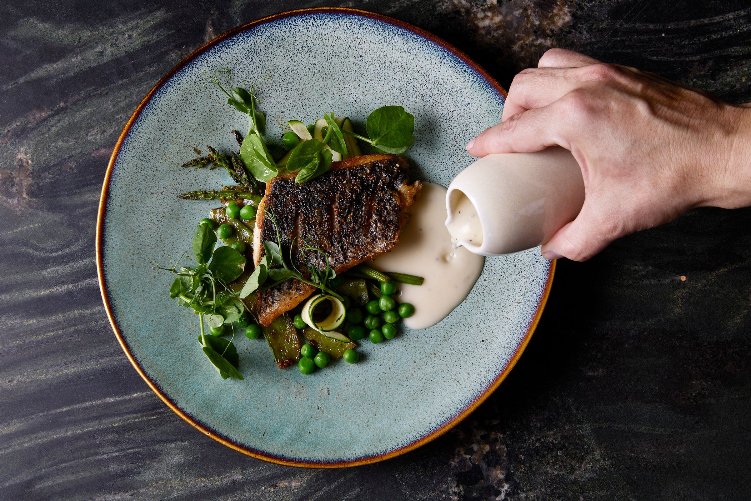 Lion Sands Ivory Lodge_Food_Line caught Cape Coast yellowtail-spring medley-fish fume