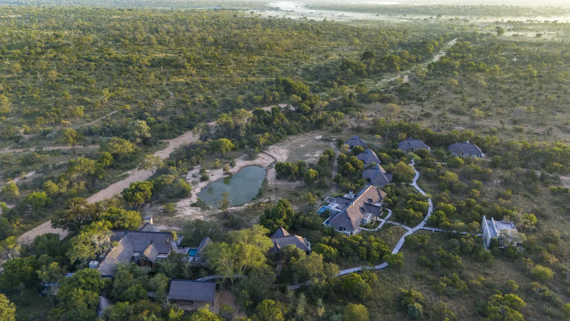 Views of Monwana Lodge showcasing its off-grid sustainability system.
