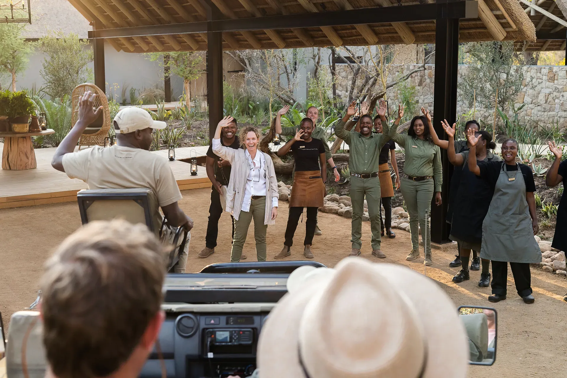 Dedicated group coordinator leading and briefing guests on a safari excursion